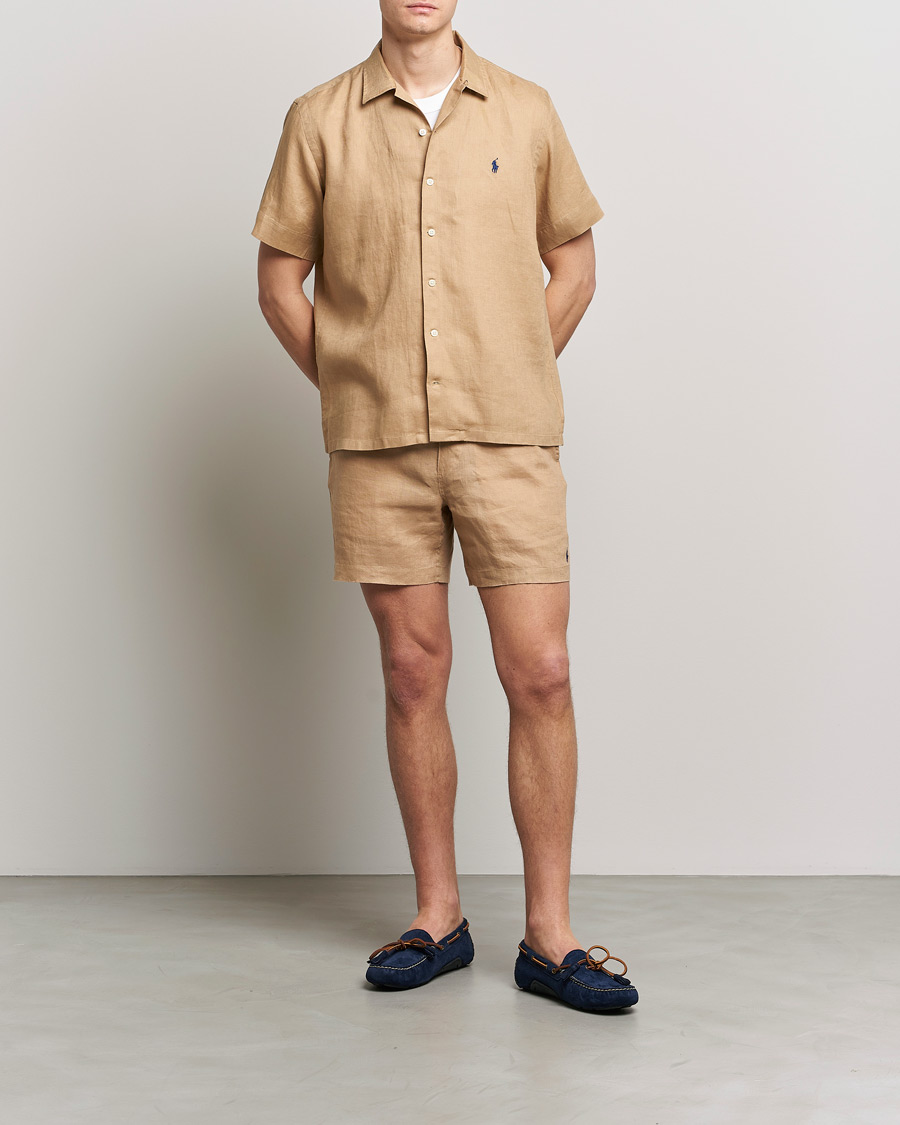 Heren | Overhemden | Polo Ralph Lauren | Linen Camp Collar Short Sleeve Shirt Vintage Khaki