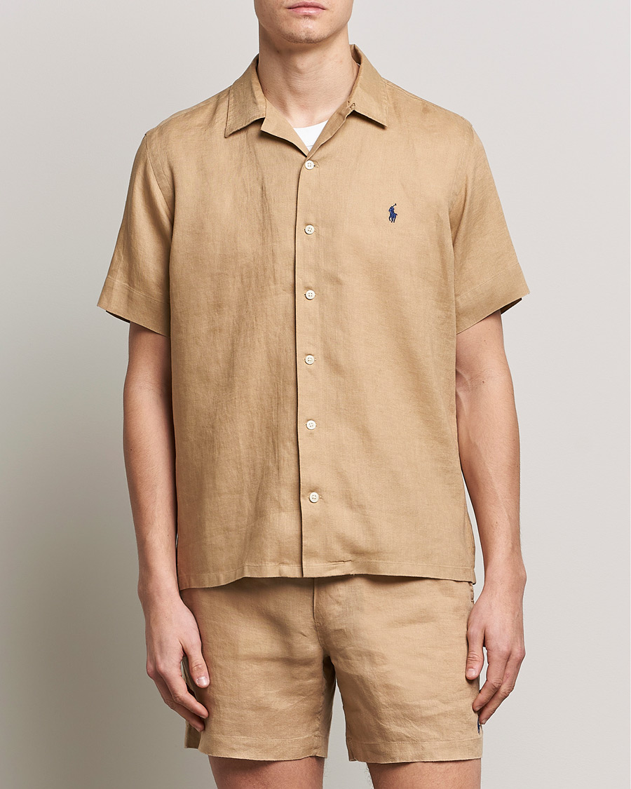 Heren | Overhemden | Polo Ralph Lauren | Linen Camp Collar Short Sleeve Shirt Vintage Khaki