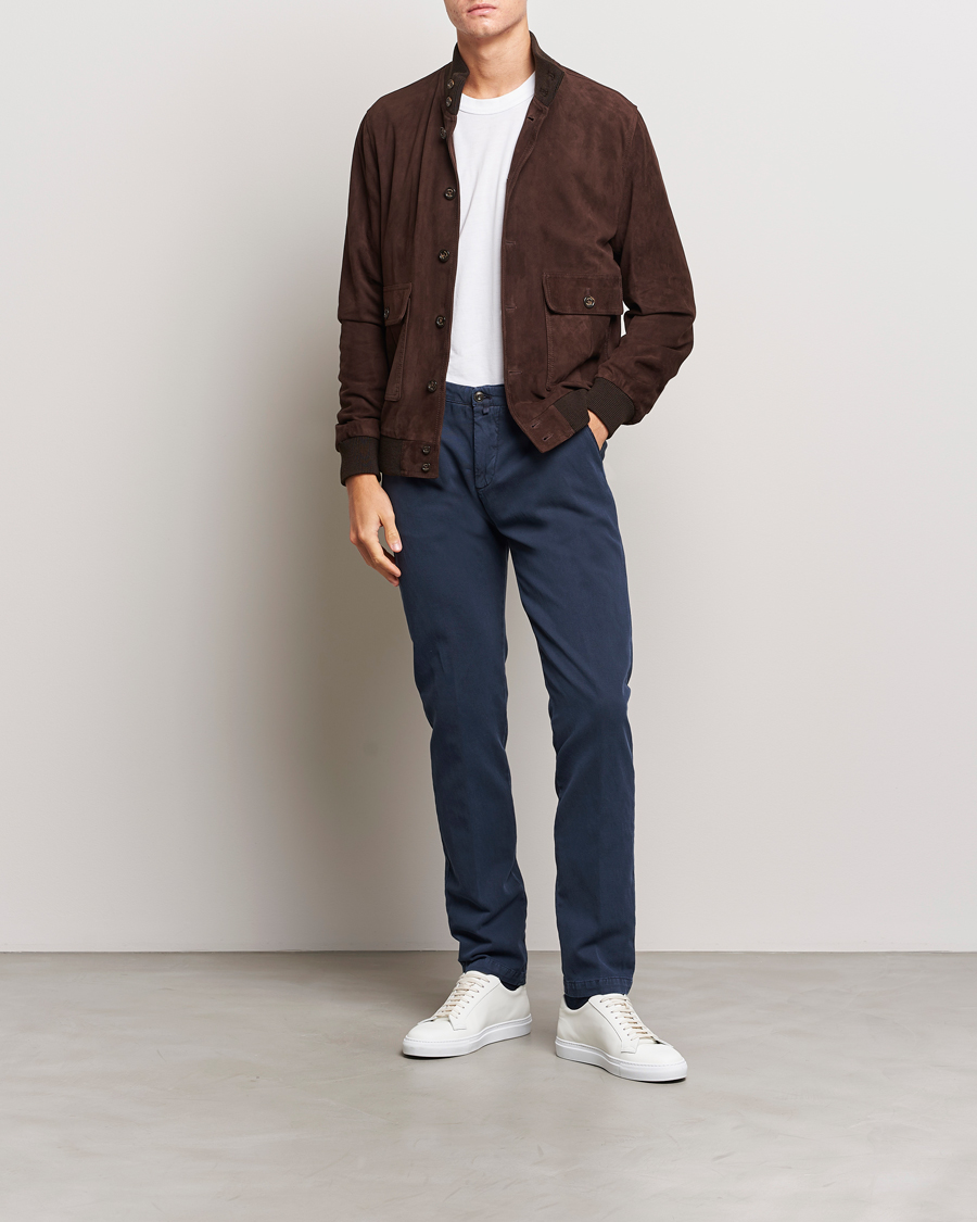 Heren | Broeken | Briglia 1949 | Slim Fit Diagonal Cotton Stretch Trousers Navy