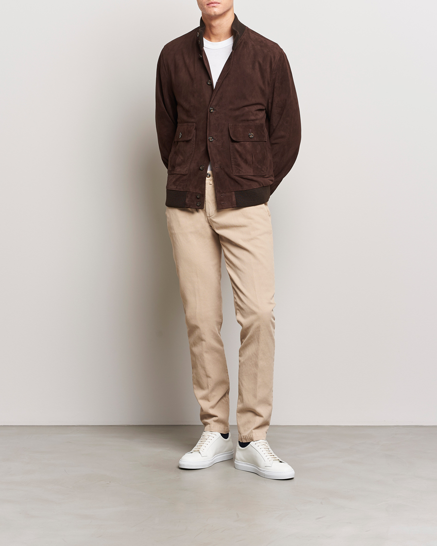 Heren | Broeken | Briglia 1949 | Slim Fit Diagonal Cotton Stretch Trousers Beige