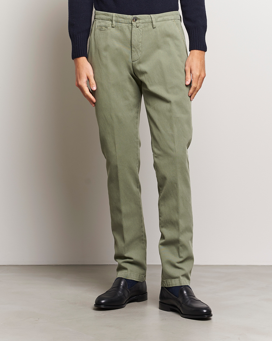 Heren | Linnen broeken | Briglia 1949 | Slim Fit Diagonal Cotton Stretch Trousers Olive