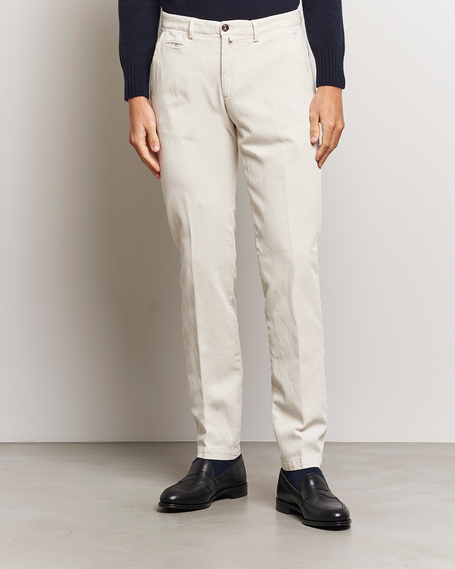 Heren | Broeken | Briglia 1949 | Slim Fit Diagonal Cotton Stretch Trousers Cream