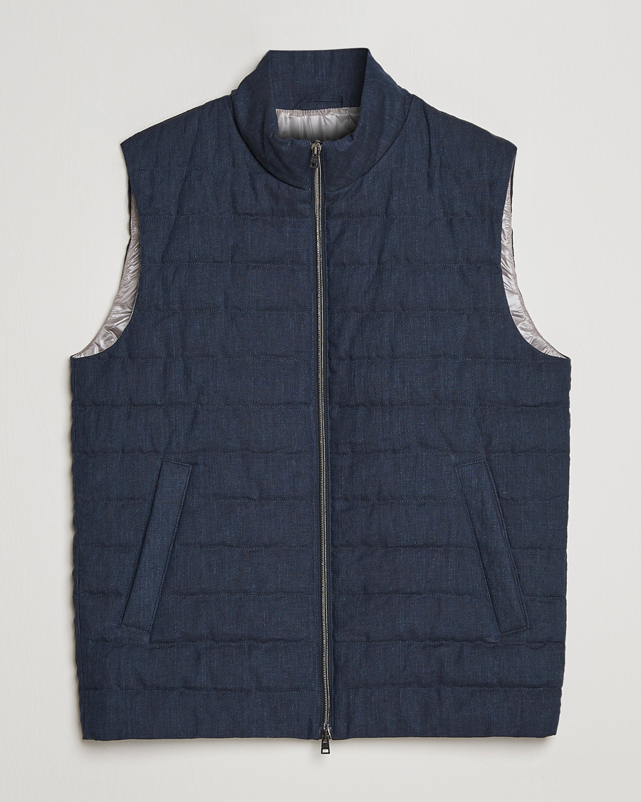 Heren | Gilets | Herno | Padded Linen Vest Navy