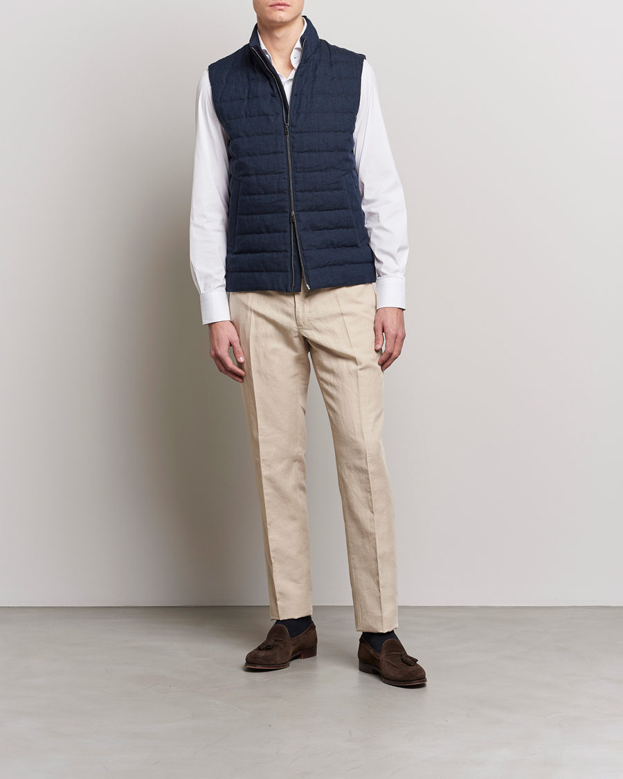 Heren | Gilets | Herno | Padded Linen Vest Navy