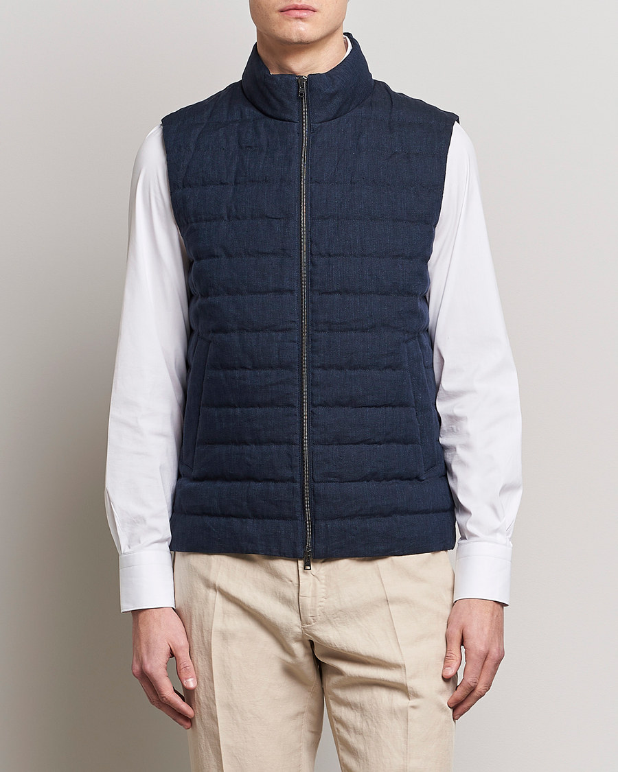 Heren | Gilets | Herno | Padded Linen Vest Navy