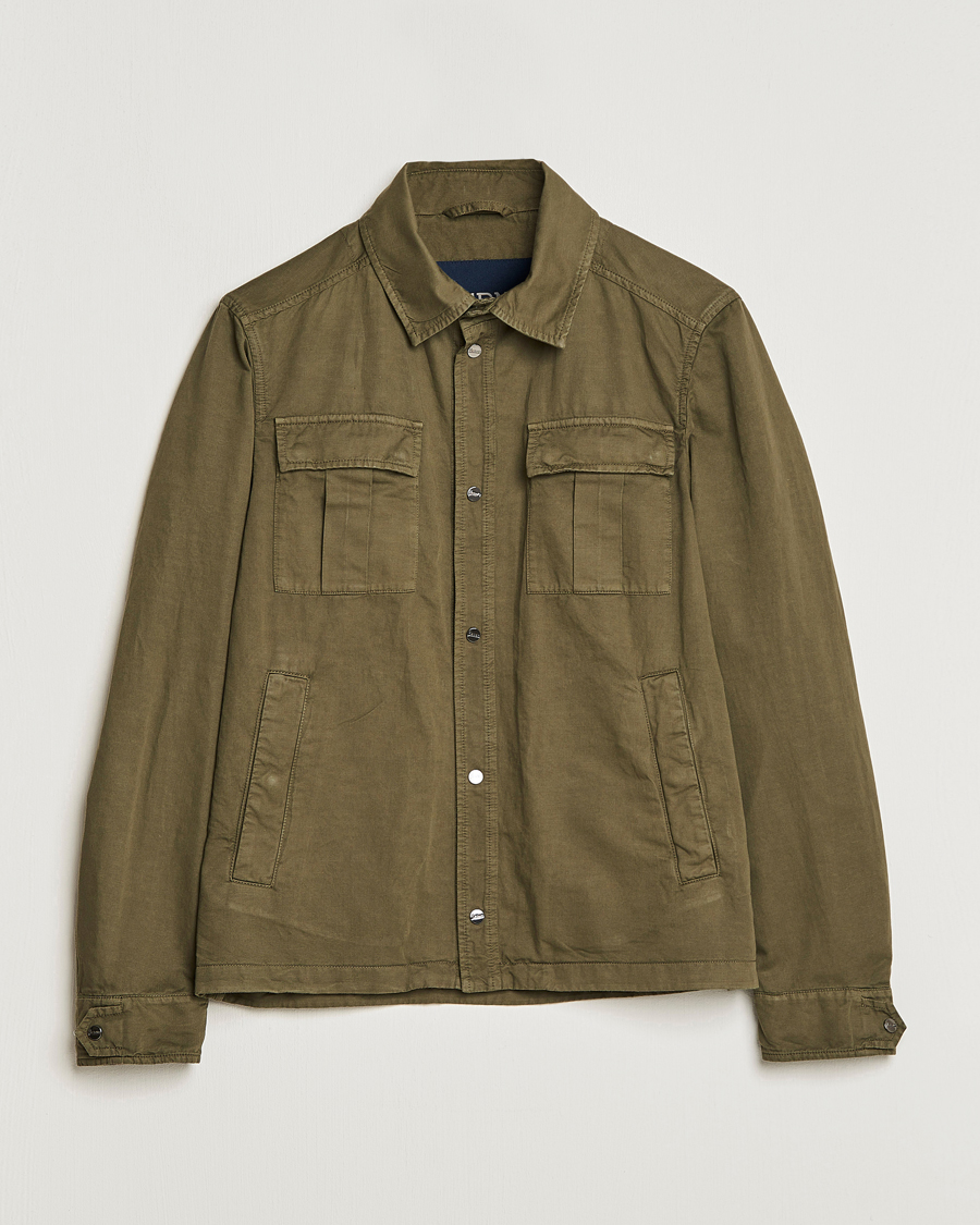 Heren | Jassen | Herno | Washed Cotton/Linen Shirt Jacket Army Green