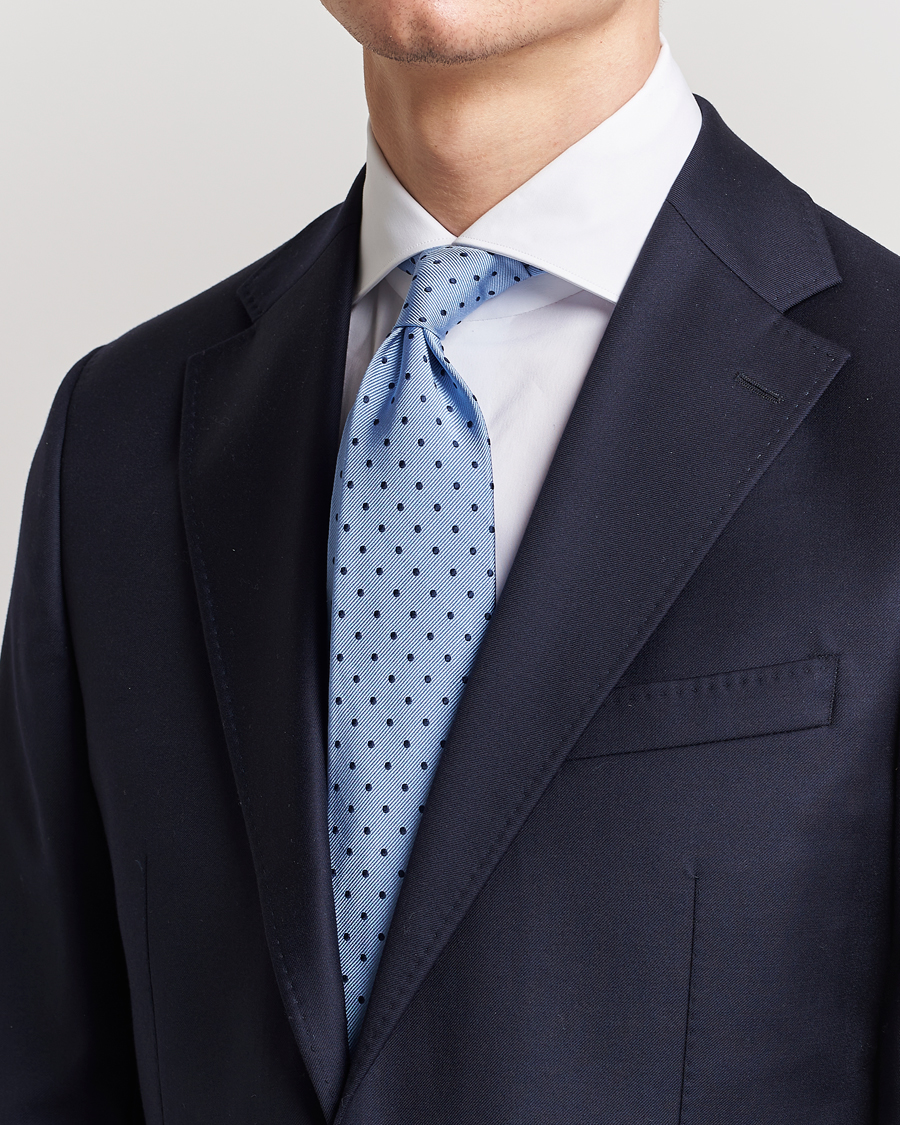 Men | Business Casual | Amanda Christensen | Dot Classic Tie 8 cm Sky Blue/Navy