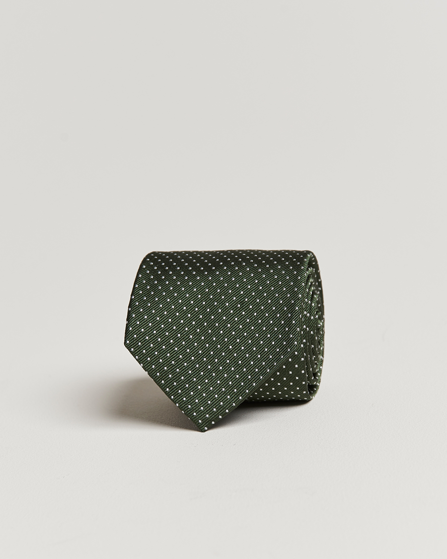 Heren | Stropdassen | Amanda Christensen | Micro Dot Classic Tie 8 cm Olive/White