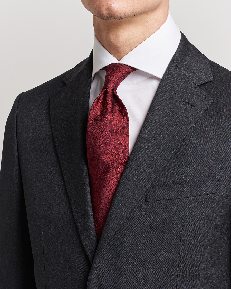 Heren | Stropdassen | Amanda Christensen | Silk Tonal Paisley Tie 8 cm Wine