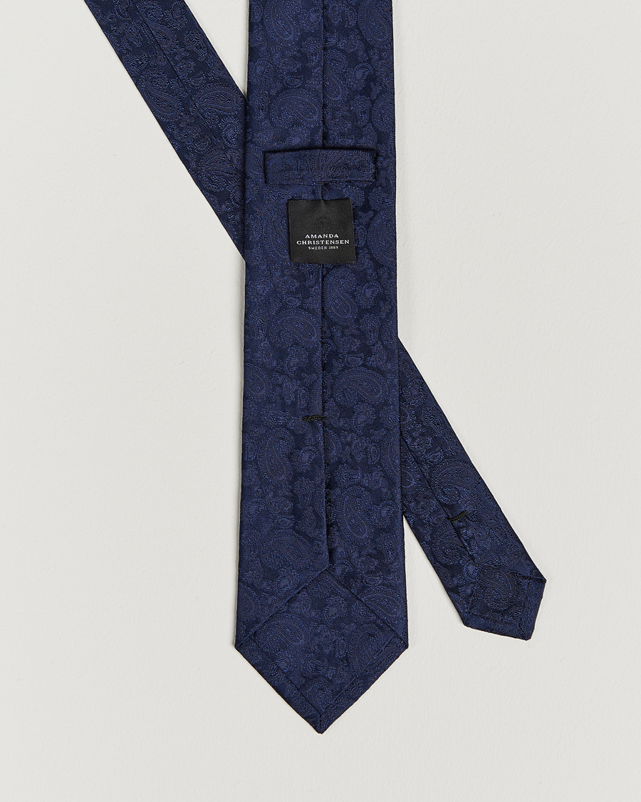 Heren | Stropdassen | Amanda Christensen | Silk Tonal Paisley Tie 8 cm Navy