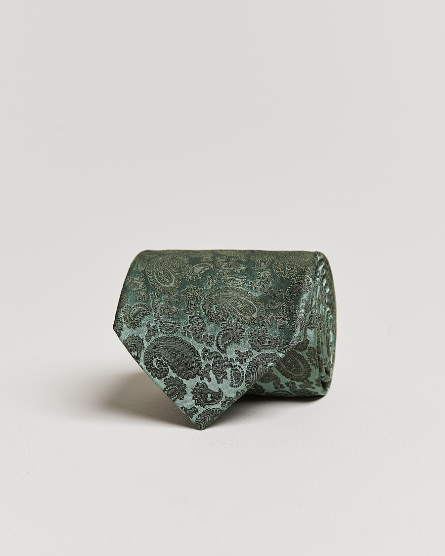 Heren | Stropdassen | Amanda Christensen | Silk Tonal Paisley Tie 8 cm Olive