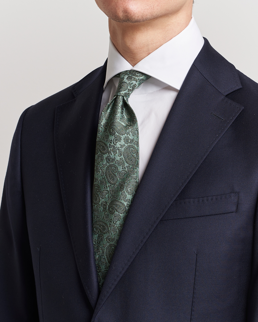 Heren | Stropdassen | Amanda Christensen | Silk Tonal Paisley Tie 8 cm Olive