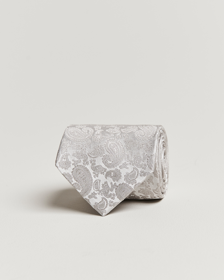 Heren | Stropdassen | Amanda Christensen | Silk Tonal Paisley Tie 8 cm Silver