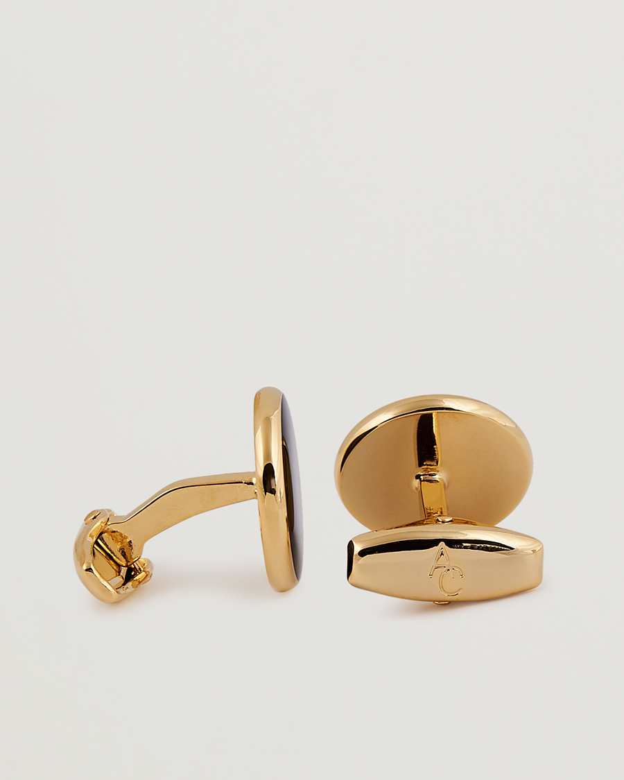 Heren | Zwarte stropdas | Amanda Christensen | Cufflink & Shirt Studs Set Black/Gold