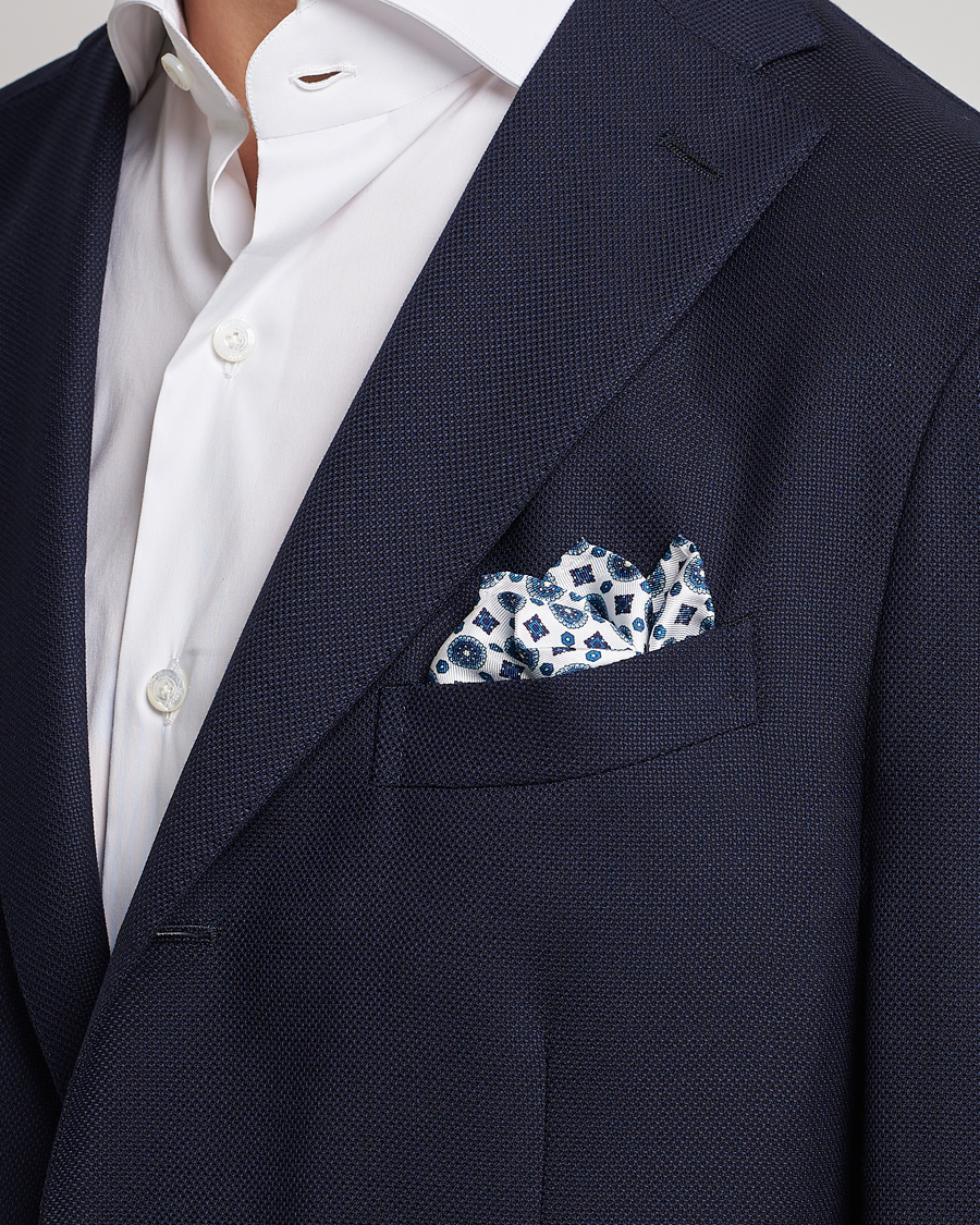 Men | Smart Casual | Amanda Christensen | Medallion Silk Pocket Square White