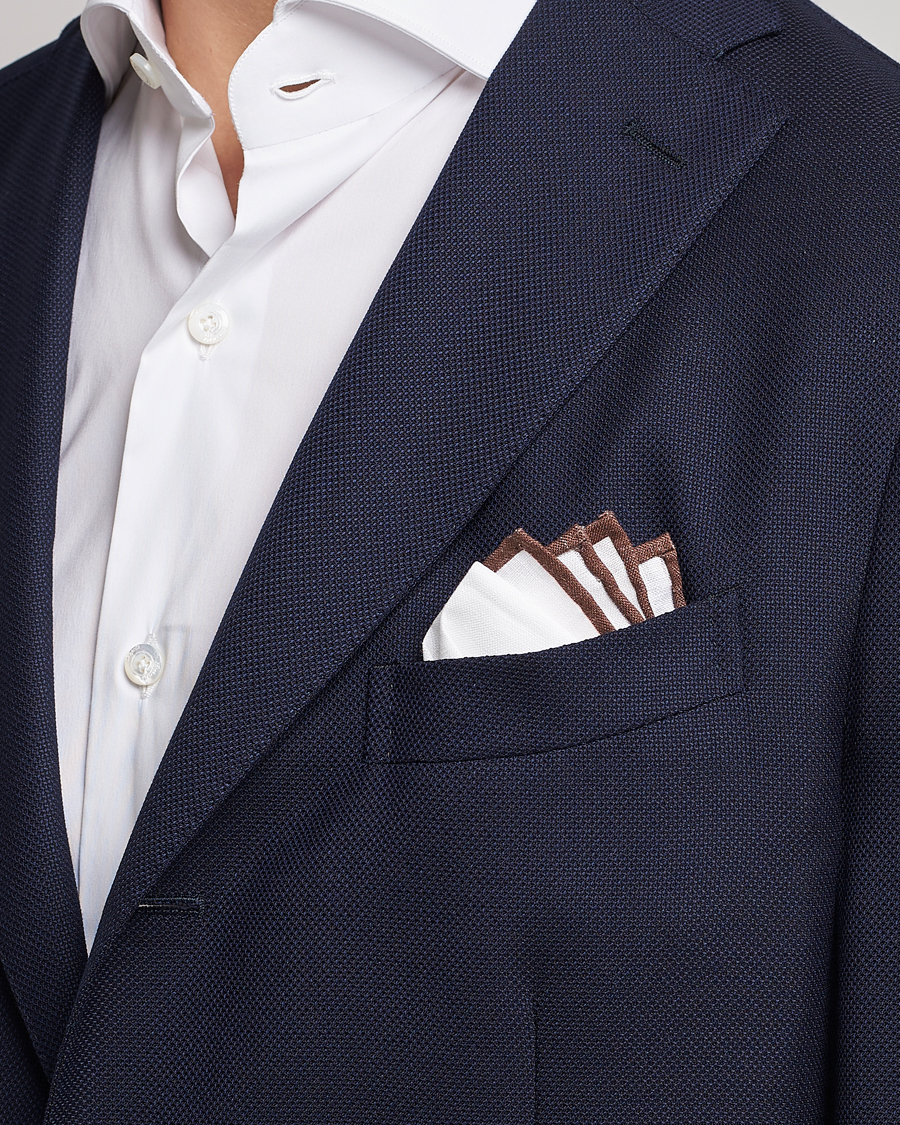 Heren |  | Amanda Christensen | Linen Paspoal Pocket Square White/Brown