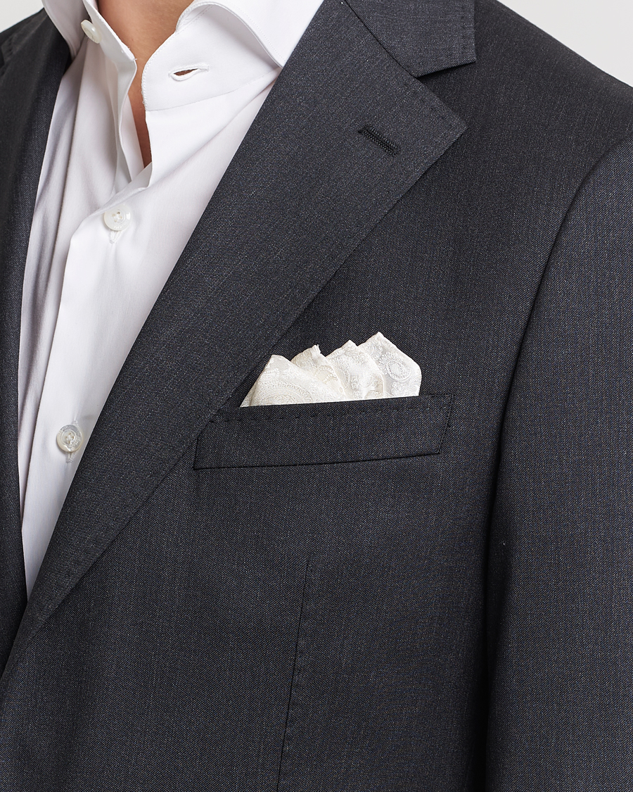 Men | Pocket Squares | Amanda Christensen | Tonal Paisley Silk Pocket Square Cream