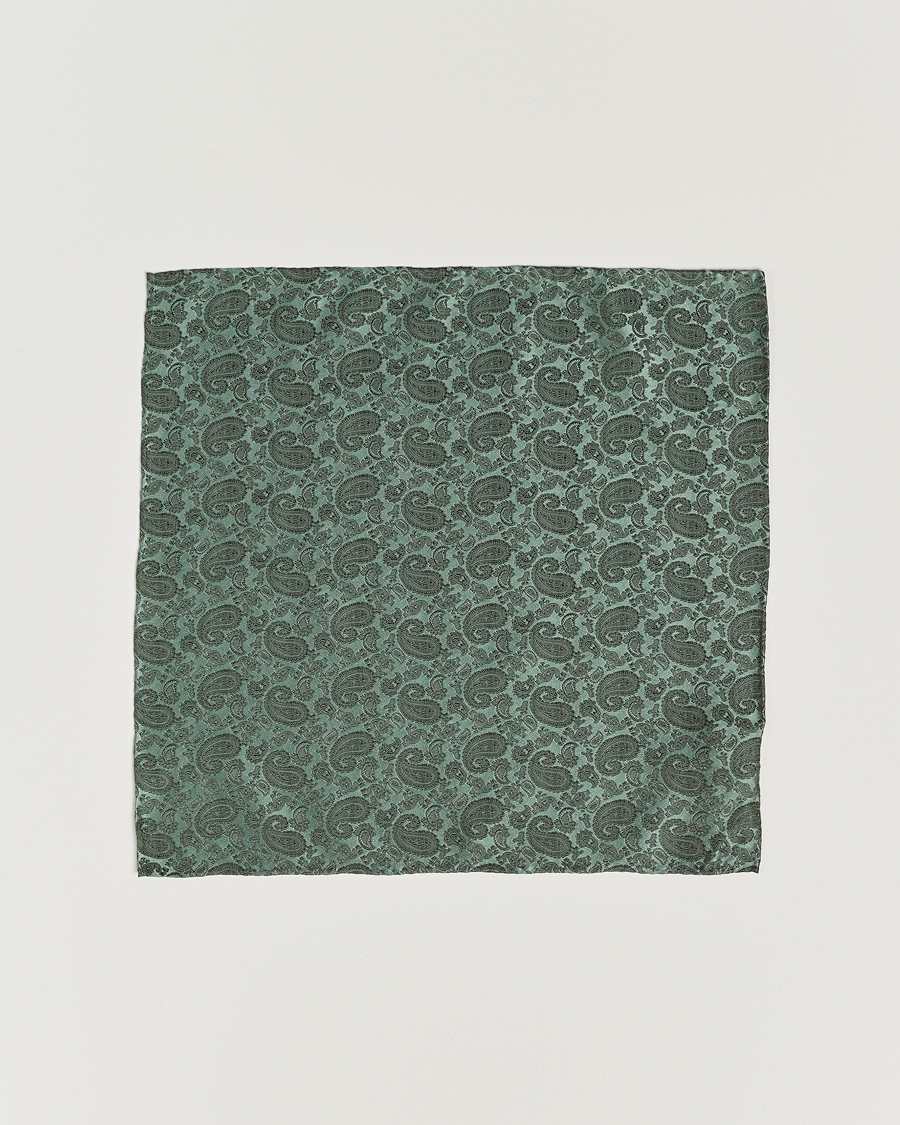 Heren | Pochets | Amanda Christensen | Tonal Paisley Silk Pocket Square Olive
