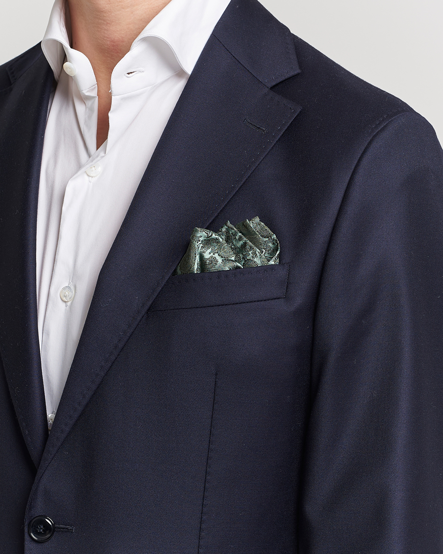 Men | Pocket Squares | Amanda Christensen | Tonal Paisley Silk Pocket Square Olive