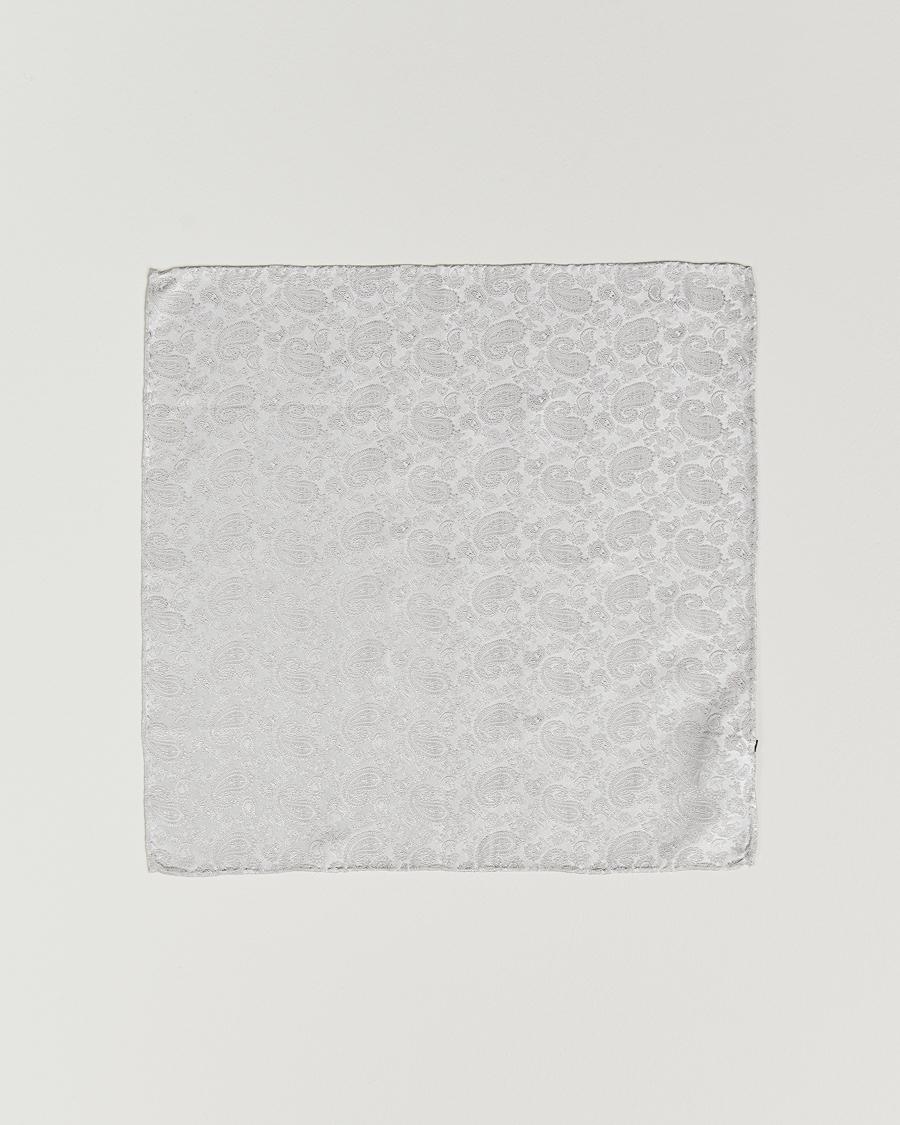 Heren | Pochets | Amanda Christensen | Tonal Paisley Silk Pocket Square Silver
