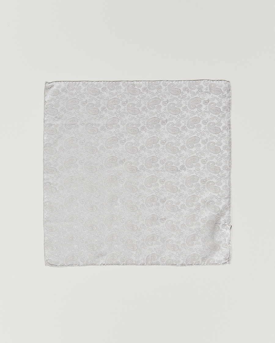 Heren | Pochets | Amanda Christensen | Tonal Paisley Silk Pocket Square Silver