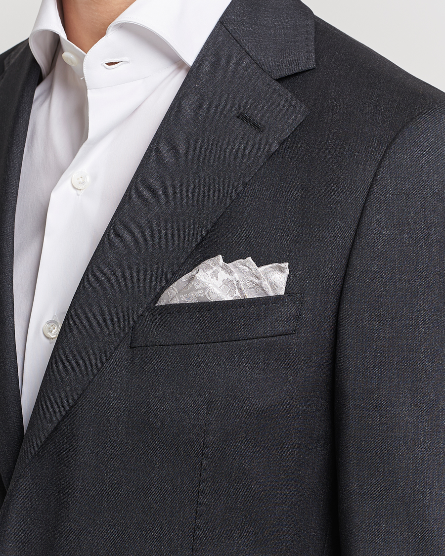 Men | Pocket Squares | Amanda Christensen | Tonal Paisley Silk Pocket Square Silver