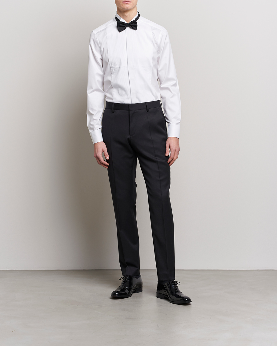 Heren |  | Stenströms | Slimline Stand Up Collar Plissè Shirt White