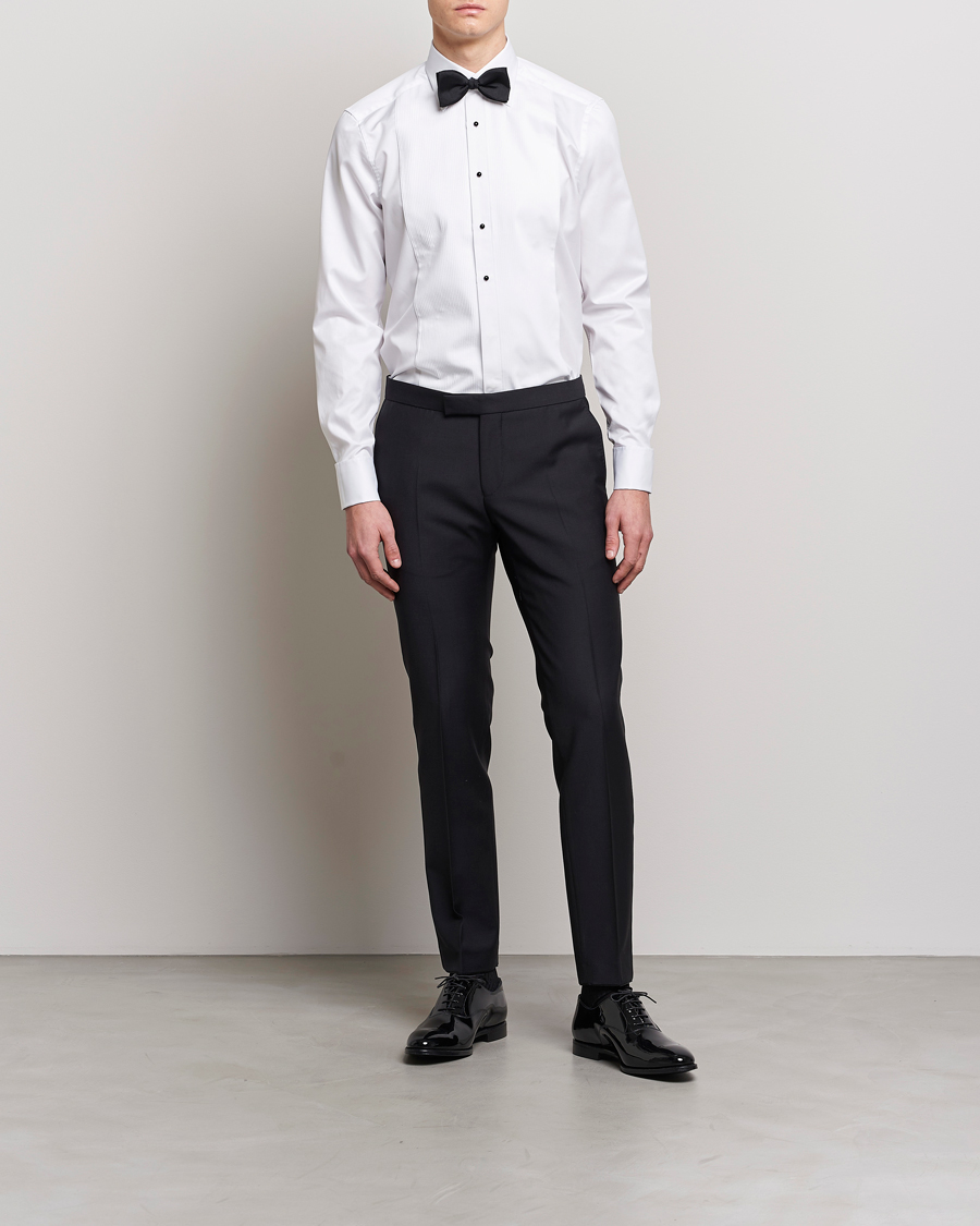 Heren | Zwarte stropdas | Stenströms | Slimline Open Smoking Shirt White