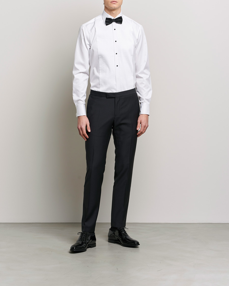 Heren | Zwarte stropdas | Stenströms | Fitted Body Open Smoking Shirt White