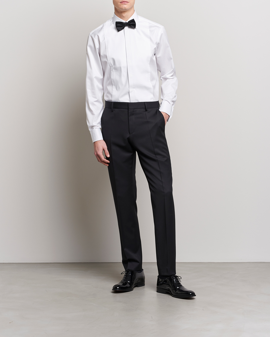 Heren | Zwarte stropdas | Stenströms | Fitted Body Smoking Shirt White