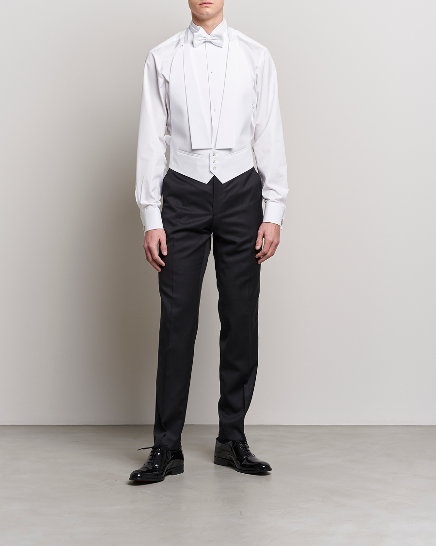 Heren | Zwarte stropdas | Stenströms | Fitted Body Stand Up Collar Evening Shirt White