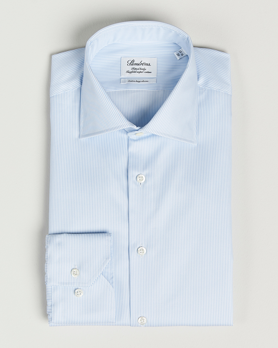 Heren | Overhemden | Stenströms | Fitted Body X-Long Sleeve Shirt White/Blue
