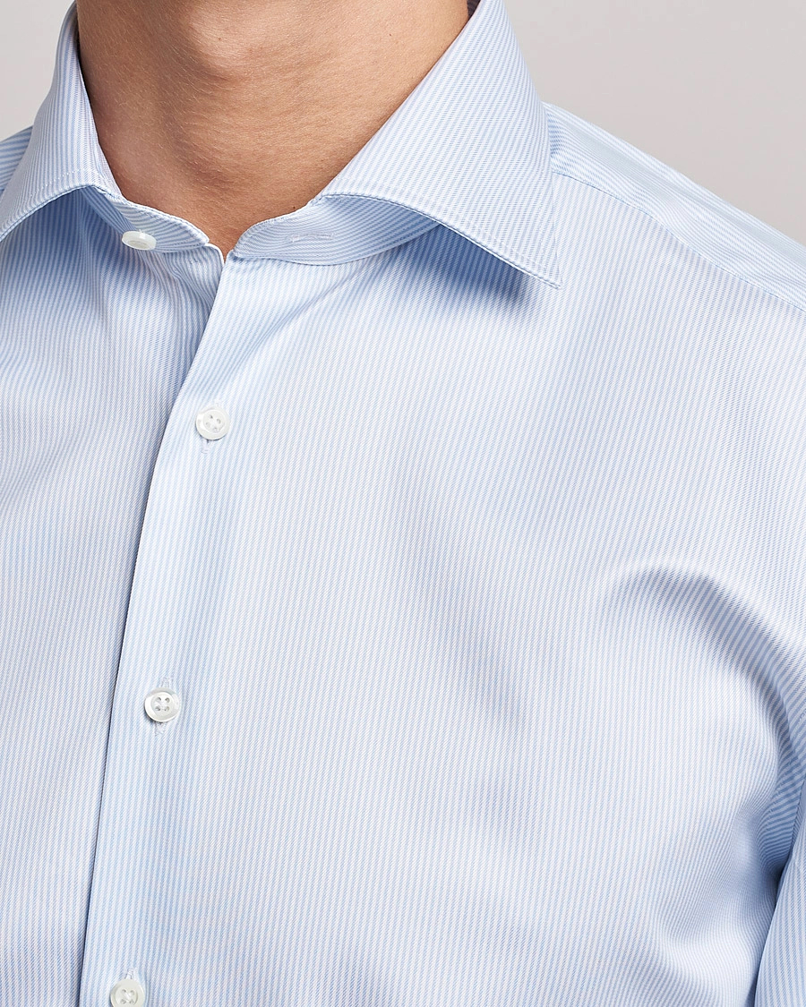 Heren |  | Stenströms | Fitted Body X-Long Sleeve Shirt White/Blue