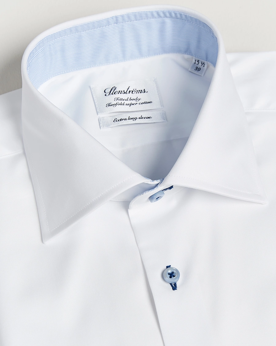 Heren | Stenströms | Stenströms | Fitted Body X-Long Sleeve Contrast Shirt White