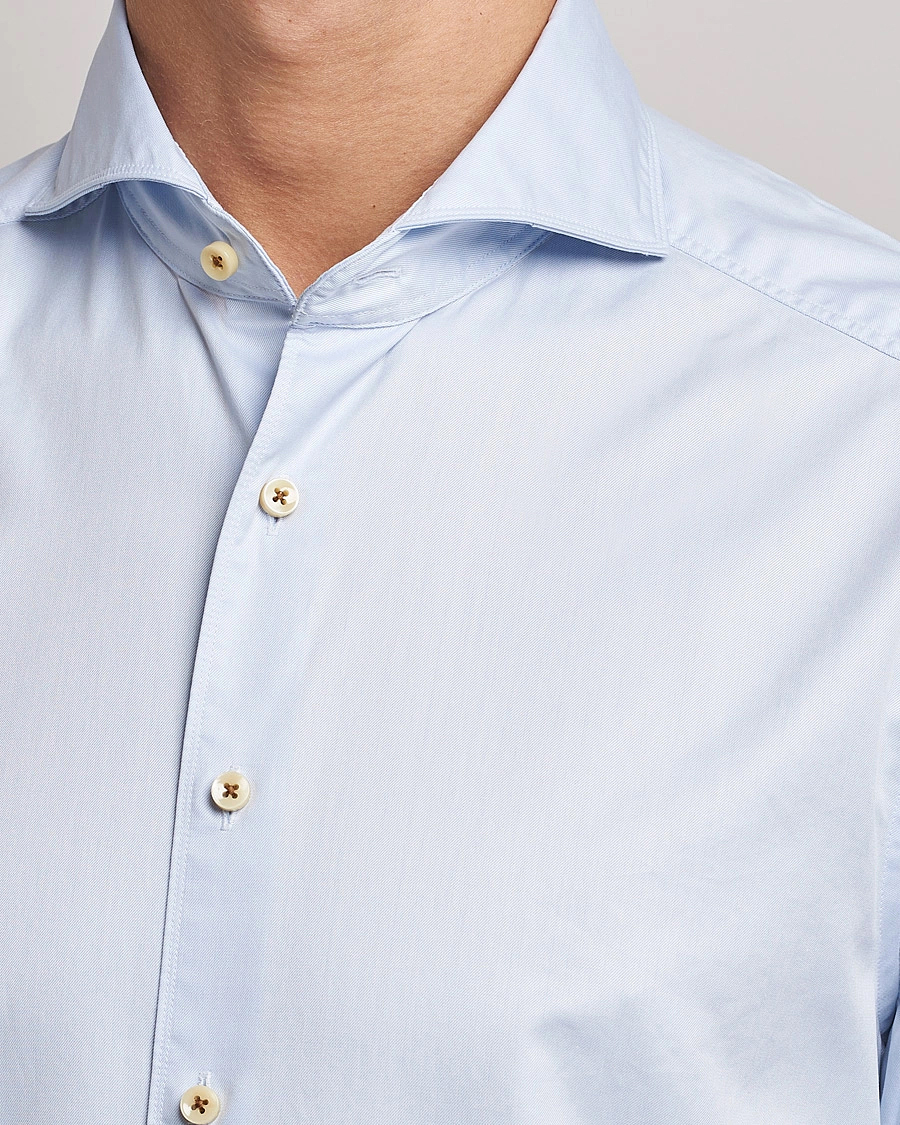 Heren | Casual overhemden | Stenströms | Slimline X-Long Sleeve Washed Cotton Shirt Light Blue