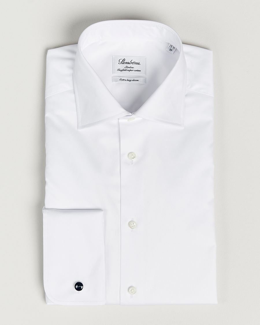 Heren | Overhemden | Stenströms | Slimline X-Long Sleeve Double Cuff Shirt White