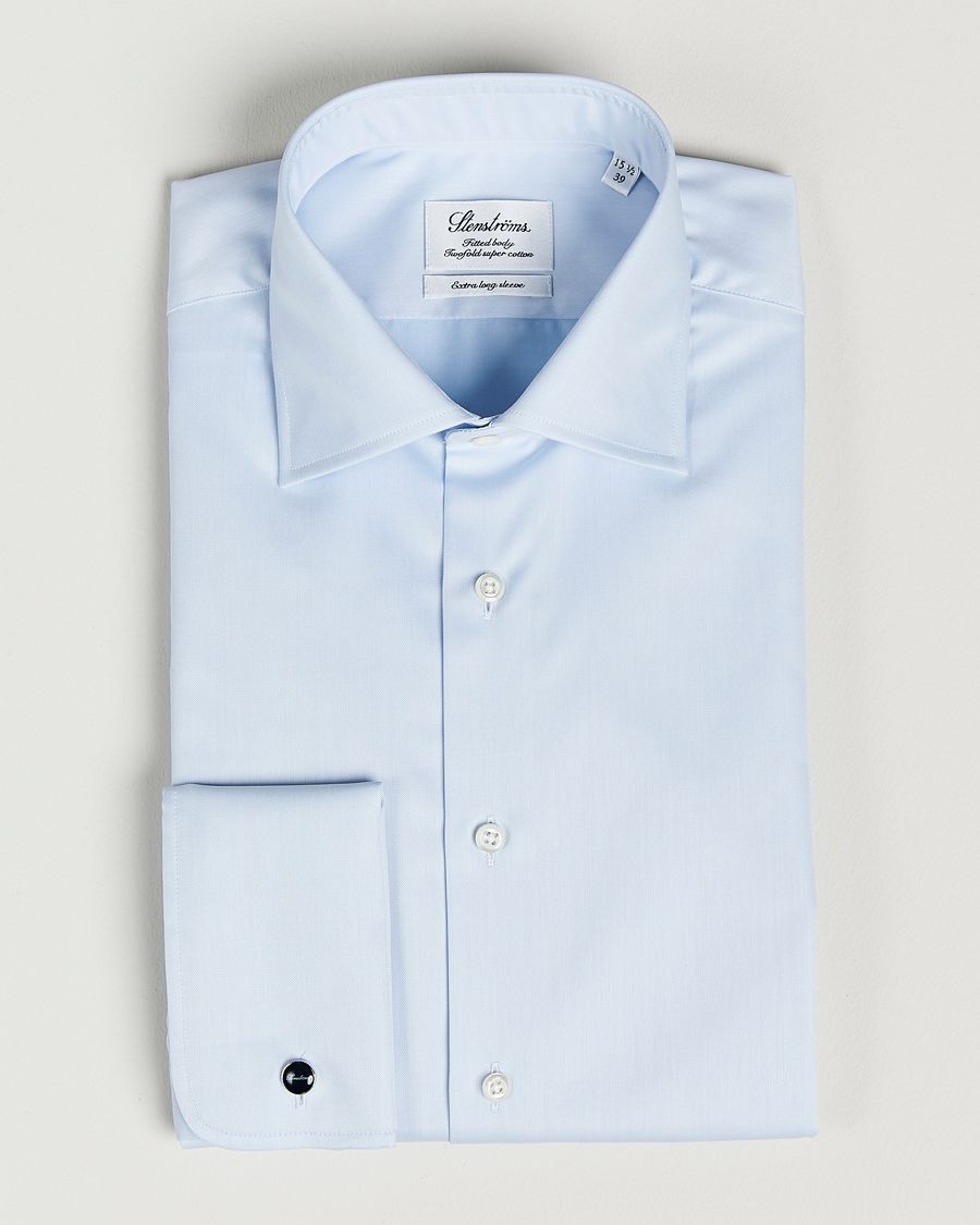 Heren | Overhemden | Stenströms | Fitted Body X-Long Sleeve Double Cuff Shirt Light Blue