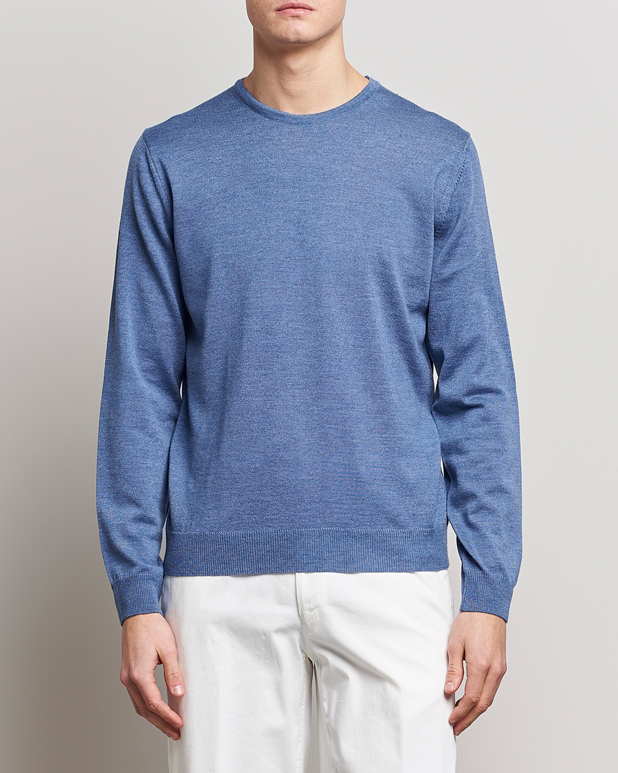 Heren | Truien | Stenströms | Merino Patch Crew Neck Light Blue/Blue