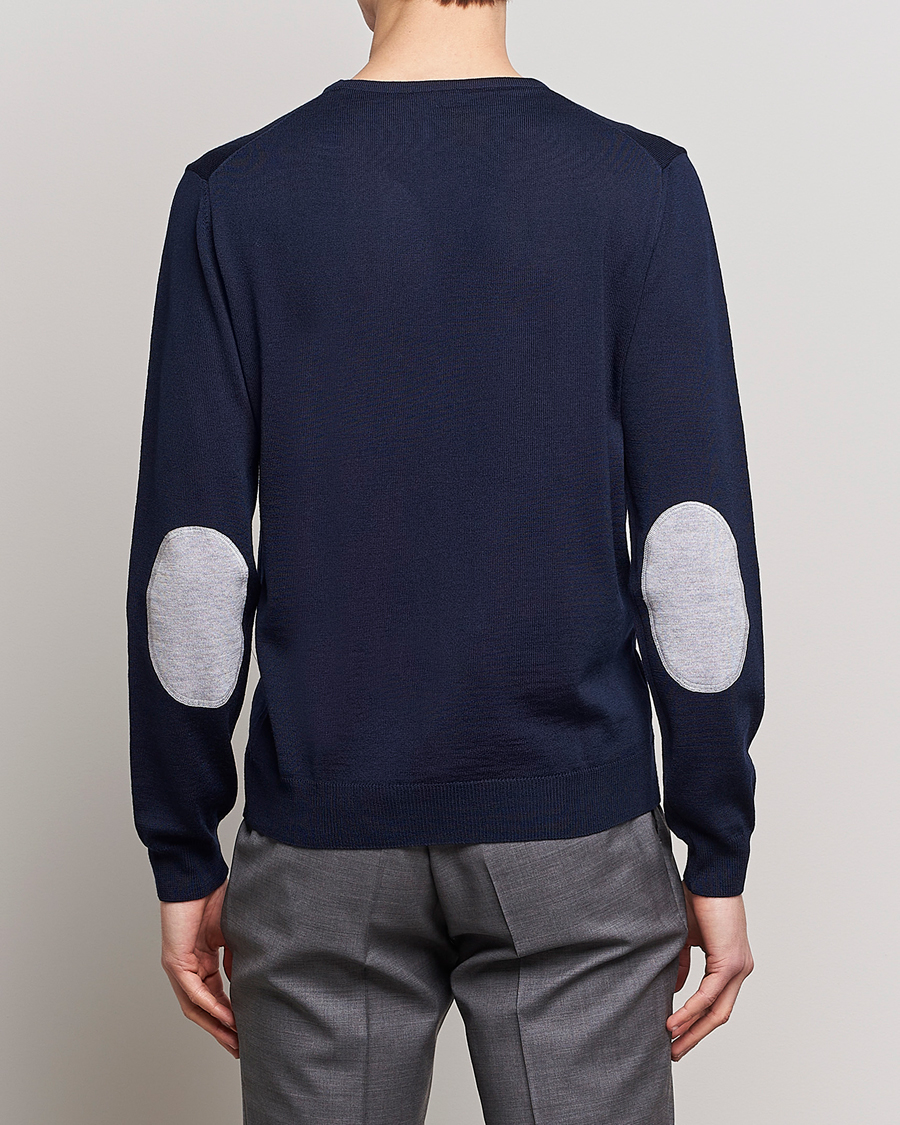 Heren |  | Stenströms | Merino Patch Crew Neck Navy/Light Grey