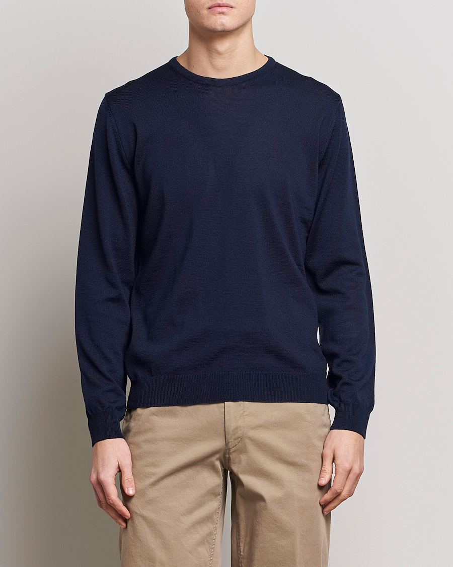 Heren |  | Stenströms | Merino Patch Crew Neck Navy/Light Blue