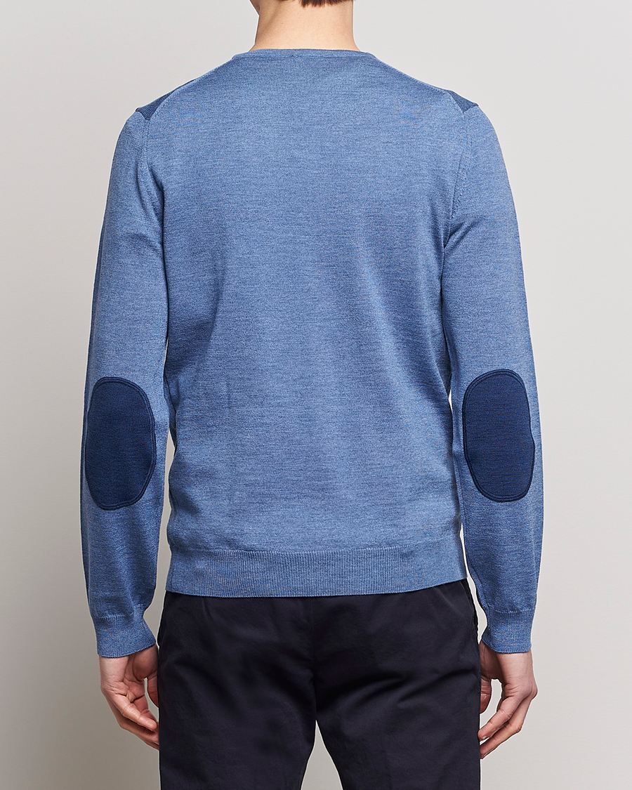 Heren |  | Stenströms | Merino Patch V-Neck Light Blue/Blue