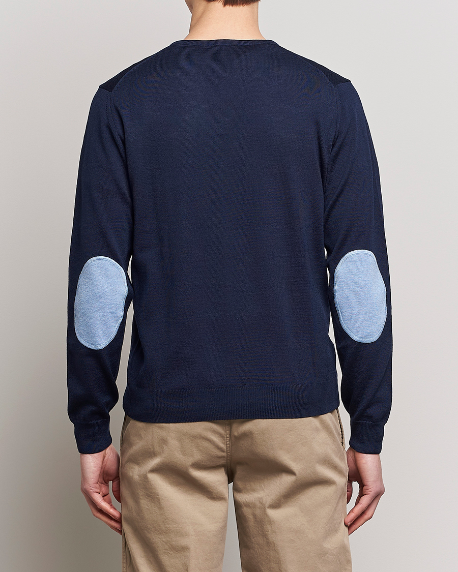 Heren |  | Stenströms | Merino Patch V-Neck Navy/Light Blue