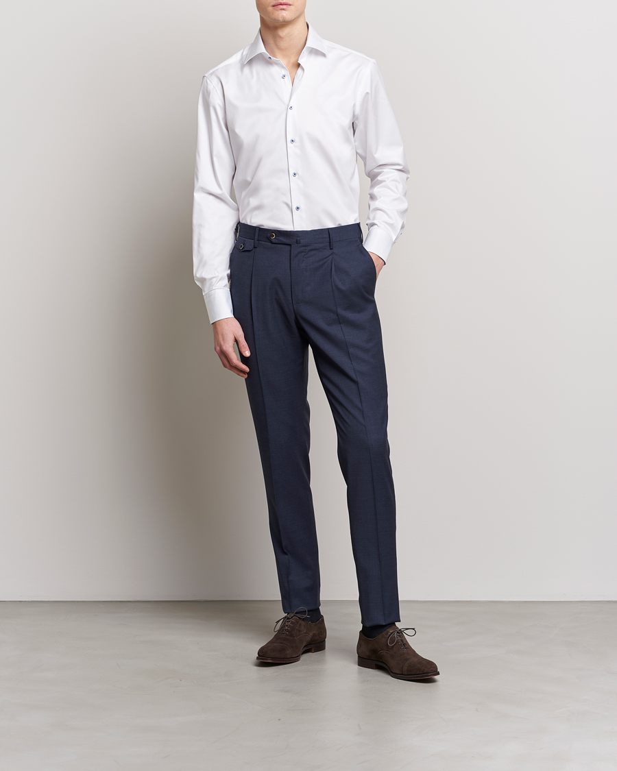 Heren | Overhemden | Stenströms | Fitted Body Contrast Cut Away Shirt White