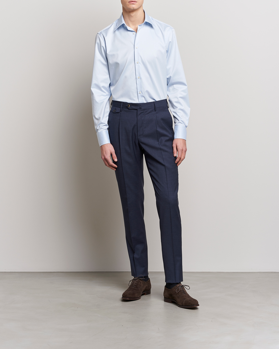 Heren | Donker pak | Stenströms | Fitted Body Kent Collar Shirt Light Blue