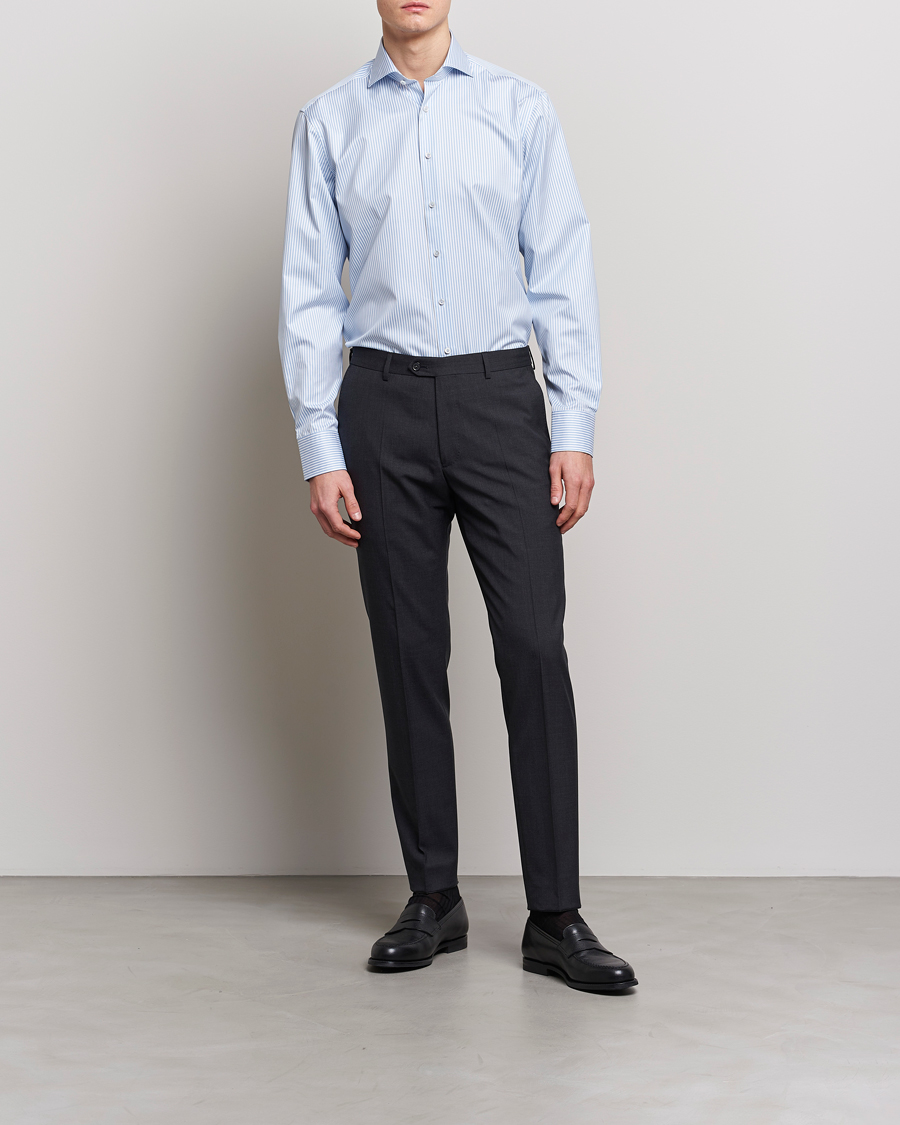 Heren | Zakelijke overhemden | Stenströms | Fitted Body Striped Cut Away Shirt Blue/White