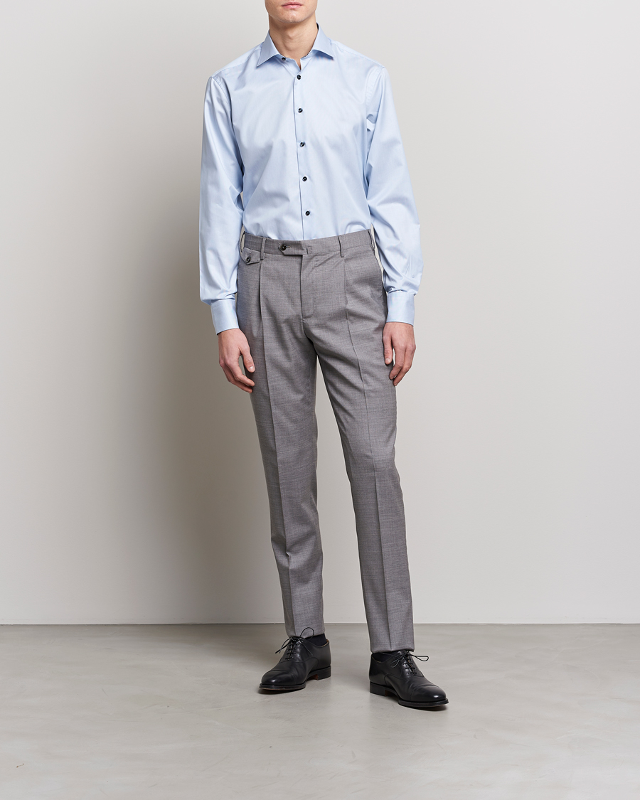 Heren | Formeel | Stenströms | Fitted Body Contrast Cotton Shirt White/Blue