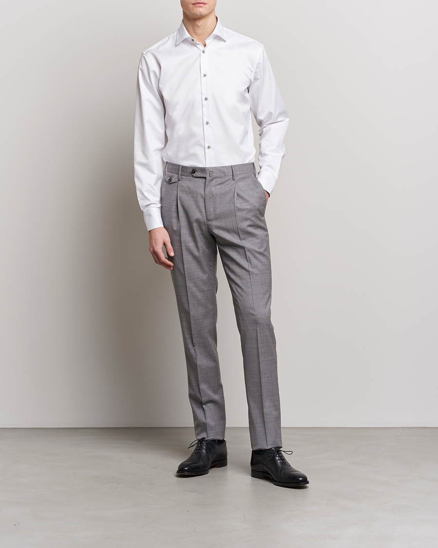 Heren | Zakelijke overhemden | Stenströms | Fitted Body Contrast Cotton Twill Shirt White