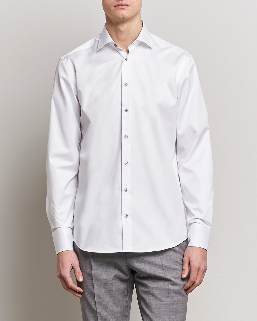 Heren | Zakelijke overhemden | Stenströms | Fitted Body Contrast Cotton Twill Shirt White