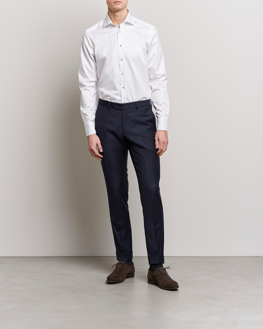 Heren | Business & Beyond | Stenströms | Fitted Body Contrast Cotton Shirt White