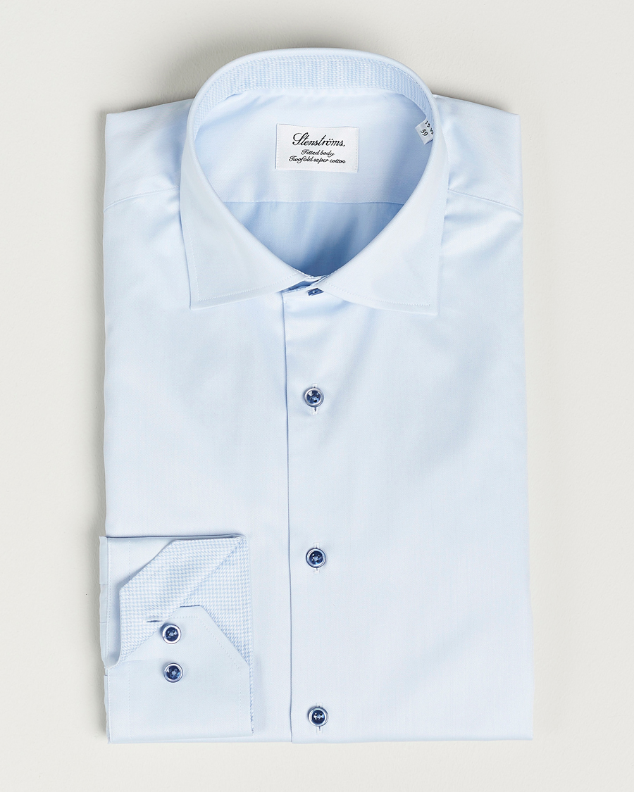 Heren | Zakelijke overhemden | Stenströms | Fitted Body Contrast Twill Shirt Light Blue